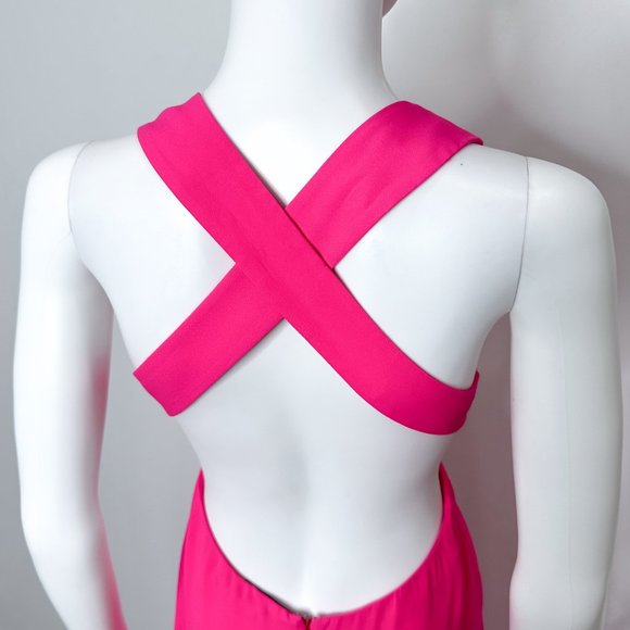 JILL Jill Stuart Plunge Deep V Cross Back Cut Out Maxi Dress Gown in Gossip Pink - Picture 10 of 17